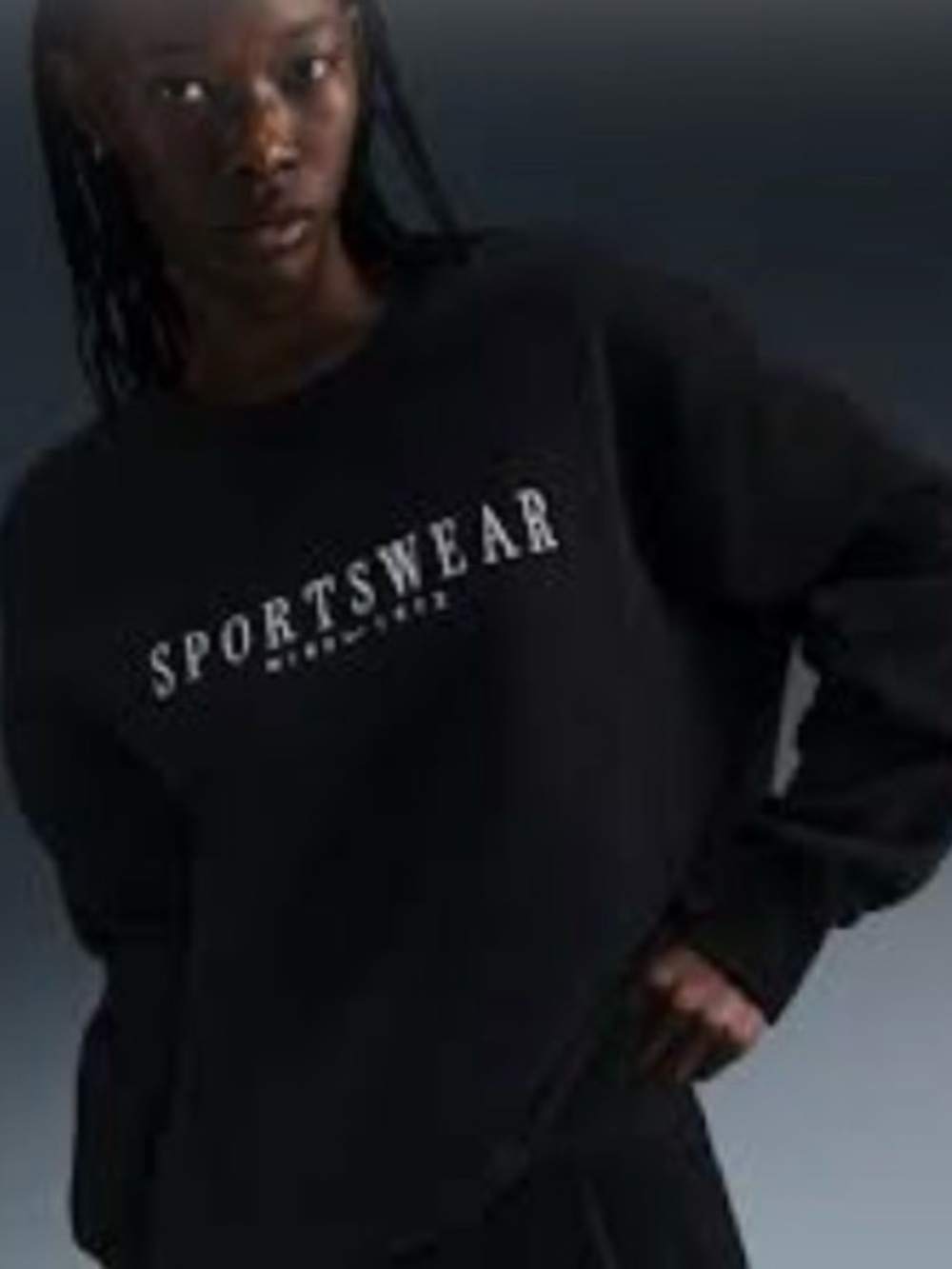 Nike Black 'SPORTSWEAR' Crew Sweatshirt with White Lettering embroidered ptp 25
